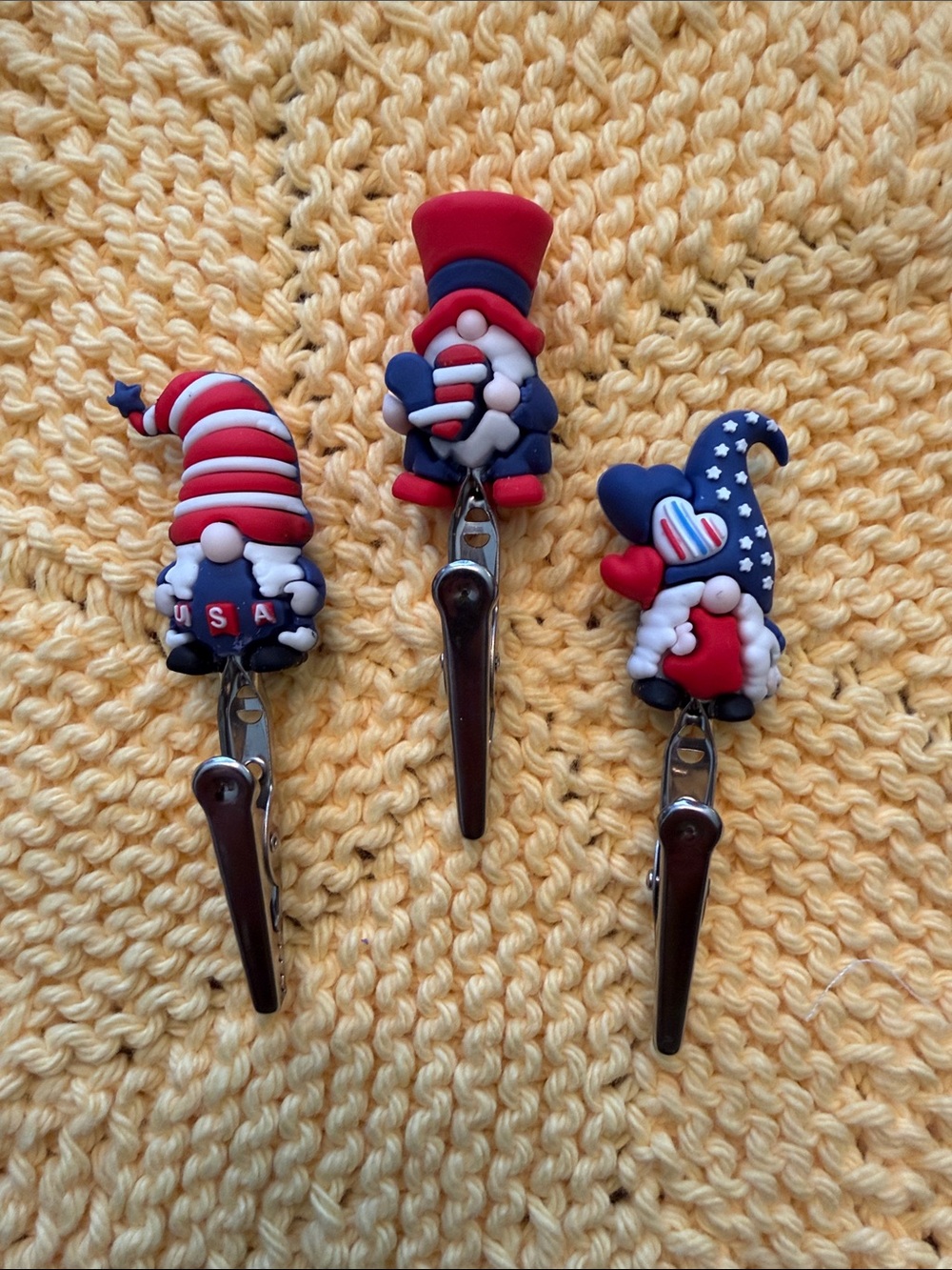 Patriotic Gnome Roach/Hair Clips - Red White Blue